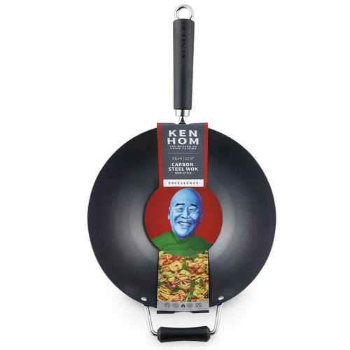 Ken Hom Large Wok Professional Carbon Steel  Kitchen Pan  31cm Black