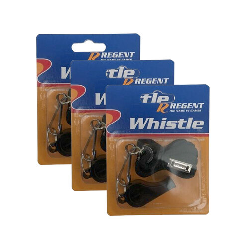3PK Regent Sports/Emergency Plastic Whistle w/ Lanyard - Black