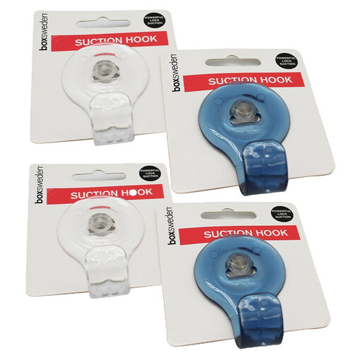 4PK Boxsweden Bathroom Suction Hook 8cm Assorted