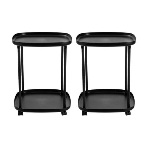 2PK Boxsweden Luno 2 Tier Side Table With Wheels 39x39x50cm Durable Assorted