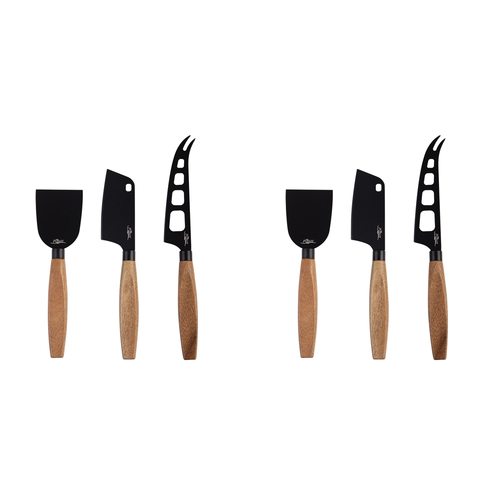 6pc Pizzazz Non-Stick Stainless Steel Cheese Knives w/ Wood Handle Set