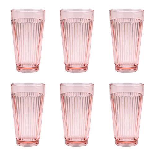 6PK Pizzazz Ripple Design Acrylic High Ball Tumbler Drinking Cup 450ml Pink