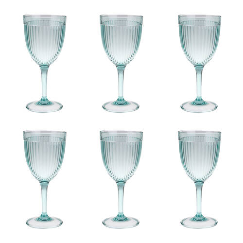 6PK Pizzazz Stylish Ripple Design Acrylic Wine Glass Drinking Cup 400ml Green