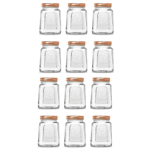 12PK Lemon & Lime Modena Glass Jar Square 475Ml Rose Gold Lid