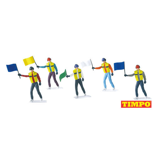 5pc Carrera Flag Marshalls Slot Car Pit Crew Figure 8y+