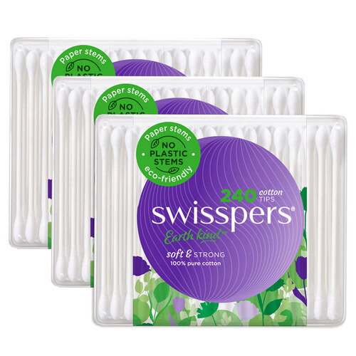 3PK 240pc Swisspers Cosmetic Cotton Tips w/ Paper Stems