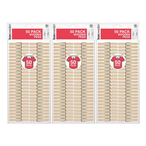 3x 50PK Boxsweden Wooden Clothes Pegs