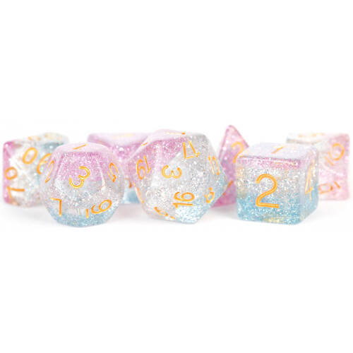 7pc Fanroll by Metallic Resin Digital RPG Tabletop Gaming Dice Set 16mm - Unity Clear