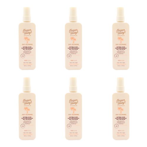 6PK Sugar Baby Out Glowing 140ml Natural Glow Face & Decolletage Self Tan Water