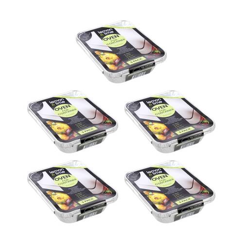 5x 5pc Lemon and Lime Foil Tray With Lid 32x26x6.5cm Kitchenware