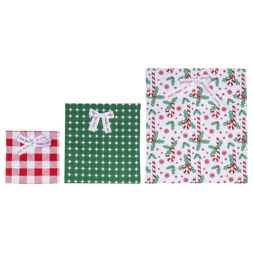 3pc Ladelle Jingle Reusable Recycled Cotton Gift Bags