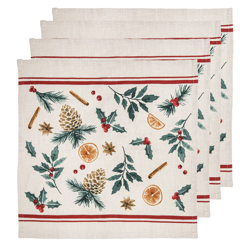 4pc Ladelle Festive/Seasonal Napkin/Serviette Evergreen 45x45cm