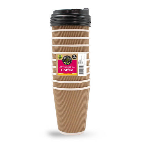 10PK Lemon & Lime Double Wall 340ml Coffee Cup w/ Lid