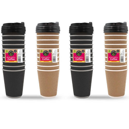 4x 10PK Lemon & Lime Double Wall 340ml Coffee Cup w/ Lid