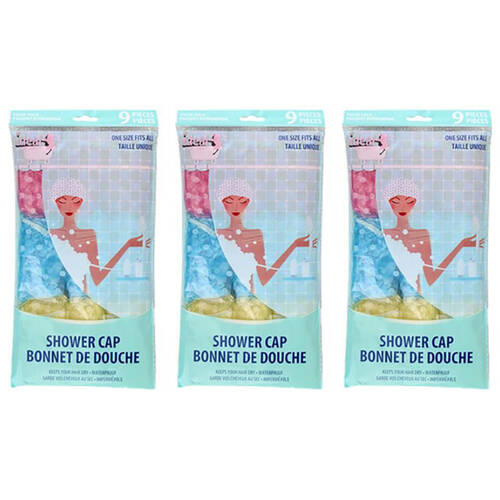 3x 9pc Ideal Bath Waterproof Shower Cap Hair Care Protection One Size Reusable