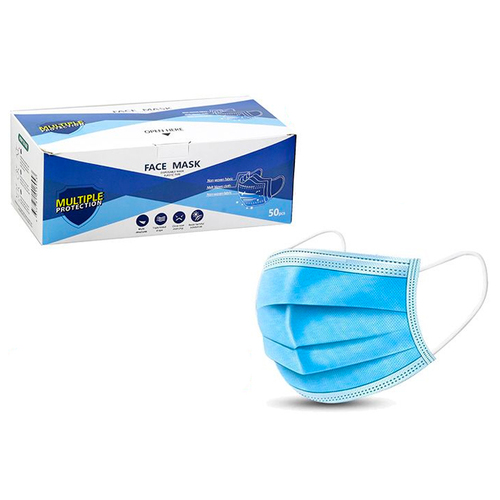 50pc Disposable Face Mask 3 Ply w/Elastic Ear Band Blue