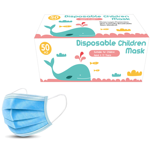 50PK Kids 3-Ply Disposable Face Mask - Elastic Type 4-12y