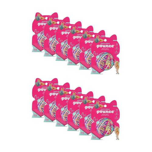 12PK Paws and Claws Pounce Cat Wool Ball with Rattle 9cm Safe for Cats