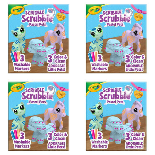 4x 3pc Crayola Scribble Scrubbie Pastel Pets Kids/Children 3y+