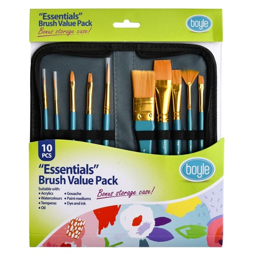 10pc Boyle Essentials Craft Paint Brush Set w/ Storage Case