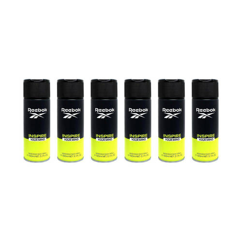 6PK Reebok Men's Vegan Sporty Deodorant Body Spray 150ml Inspire Your Mind