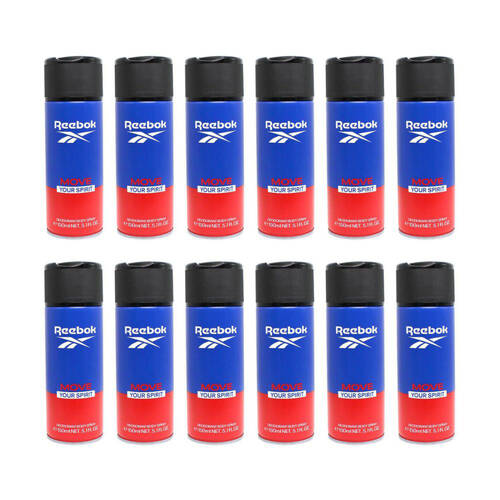 12PK Reebok Men's Vegan Sporty Deodorant Body Spray 150ml Move Your Spirit