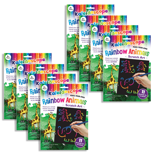 8PK Kaleidoscope Make Your Own Rainbow Animal Scratch Art 3y+