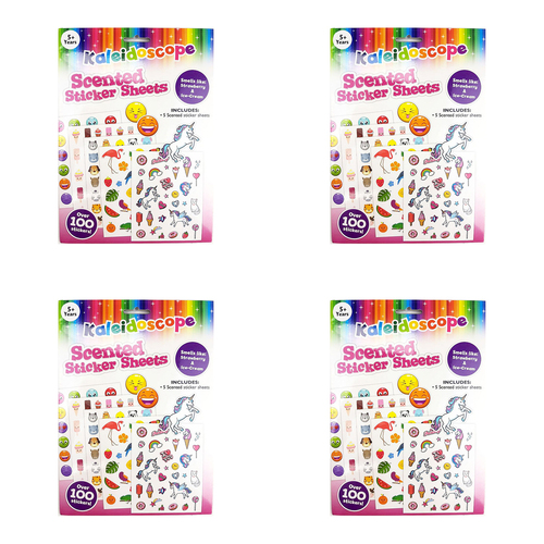 4x 5PK Kaleidoscope Scratch N Sniff Kids Scented Sticker Sheets Set 5y+