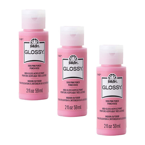 3PK Plaid FolkArt 59ml Glossy Art Acrylic Paint - Pink Punch