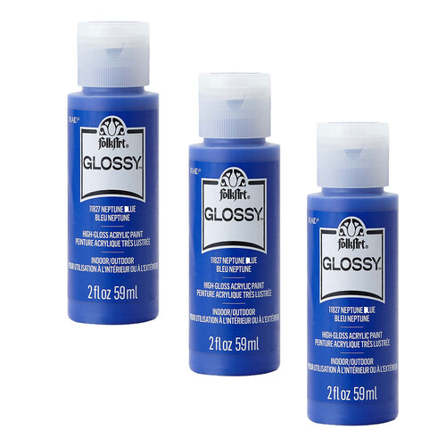 3PK Plaid FolkArt 59ml Glossy Art Acrylic Paint - Neptune Blue