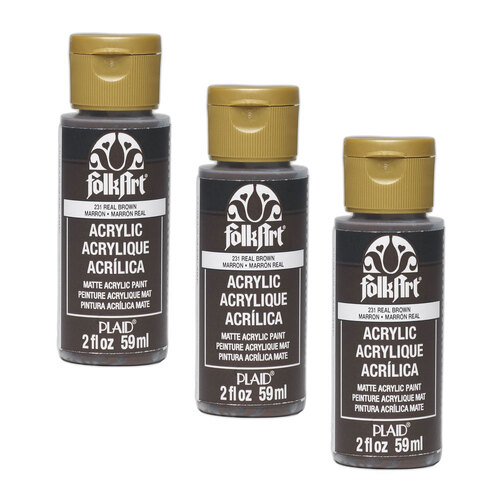 3PK Plaid FolkArt Premium 59ml Acrylic Paint Matt Finish - Real Brown