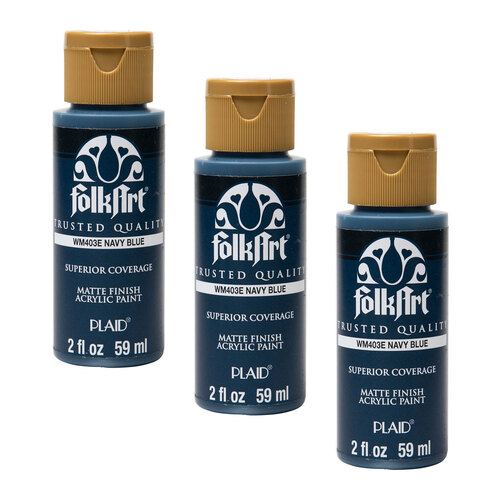 3PK Plaid FolkArt Premium 59ml Acrylic Paint Matt Finish - Navy Blue