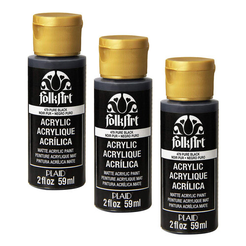 3PK Plaid FolkArt Premium 59ml Acrylic Paint Matt Finish - Pure Black