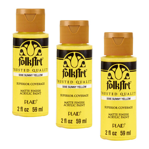 3PK Plaid FolkArt Premium 59ml Acrylic Paint Matt Finish - Sunny Yellow