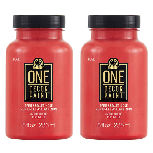 2PK Plaid FolkArt 236ml One Decor Paint Eggshell Finish - Ladybug