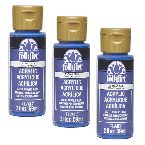 3PK Plaid FolkArt Premium 59ml Acrylic Paint Matt Finish - Cobalt Hue