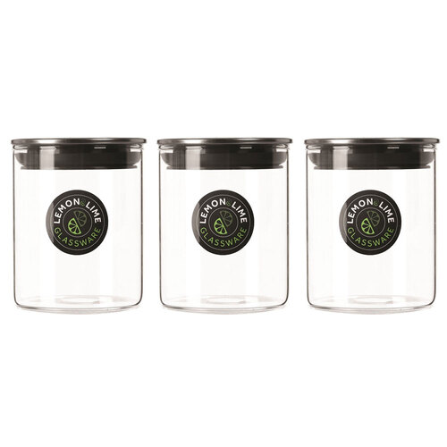 3PK Lemon & Lime Acier Glass Jar S/Steel Lid 200Ml