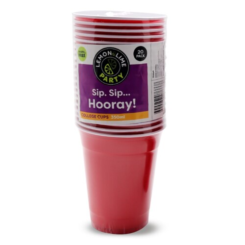 20PK Lemon & Lime 350ml College Party Cups - Red