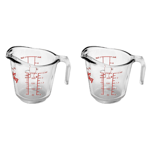 2x Anchor Hocking 250ml/1-Cup Glass Measuring Jug Small - Clear
