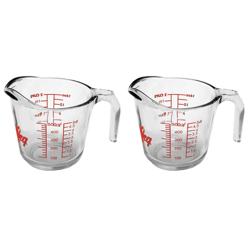 2x Anchor Hocking 500ml/2-Cup Glass Measuring Jug Medium - Clear