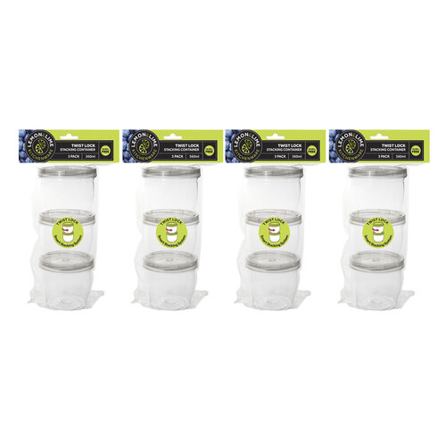 4PK Lemon & Lime Twist-Lock Stacking Containers 3Pc 360Ml