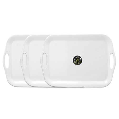 3PK Lemon & Lime 41x28.5cm Melamine Serving Tray  w/ Handles - White