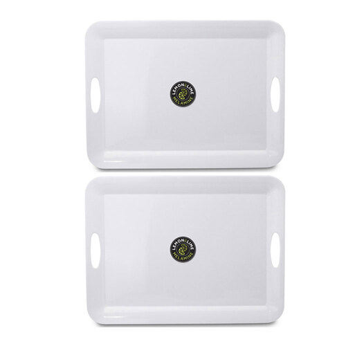 2PK Lemon & Lime Melamine Tray With Handles Large 50X38cm White