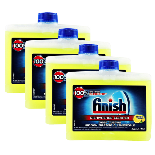 4PK Finish 250mL Dishwasher Cleaner Liquid Lemon Sparkle