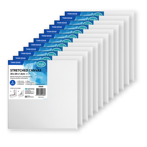 3x 4PK Boyle Thin Edge 20x20cm/8x8" Blank Stretched Canvas 280gsm 