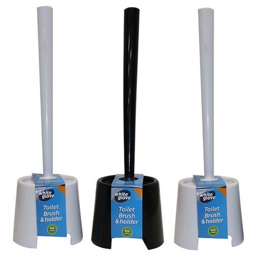 3PK White Glove Essentials Toilet Brush w/ Holder Assorted