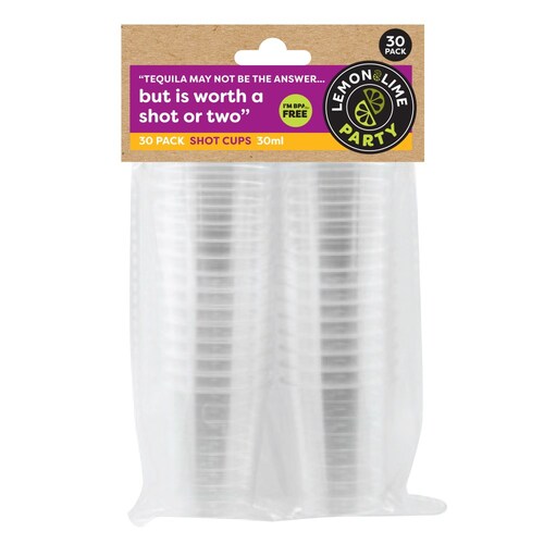 30PK Lemon & Lime 30ml Reusable Shot Cups Clear