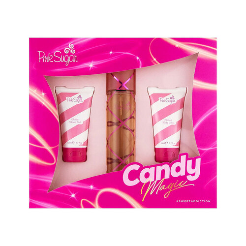 3pc Aquolina Pink Sugar Candy Magic 100ml EDT 50ml Shower Gel & Body Lotion