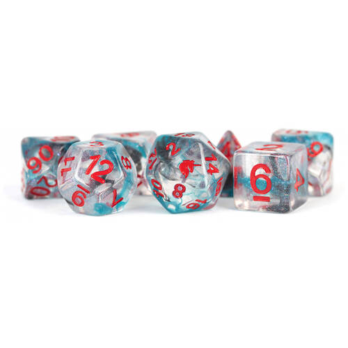 7pc Fanroll by Metallic Unicorn Resin Polyhedral RPG Tabletop Dice Set - Battle Wounds