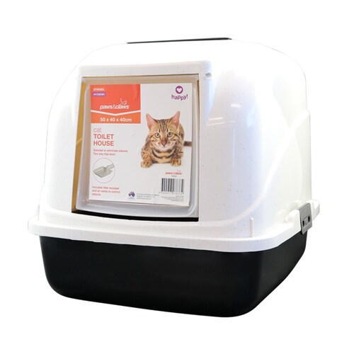 Paws & Claws Cat Litter 50x40cm Toilet House w/ Door - White